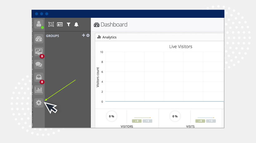the dashboard for tawk.to, for setting up a free live chat