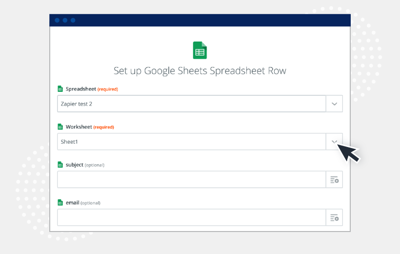 Using Zap for setting up google sheets spreadsheet rows