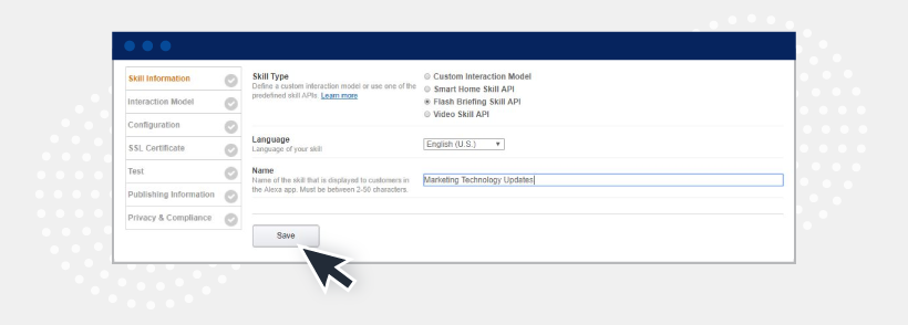 Select an Amazon Flash Briefing Skill API option