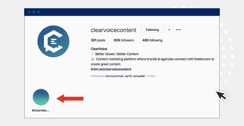 IG highlight on ClearVoice's profile