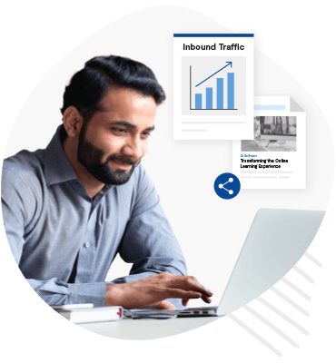 Person viewing traffic Stats and linked content organized by a content writing service