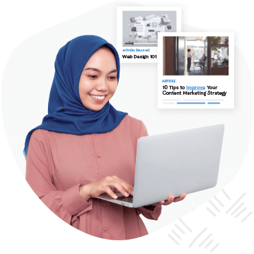 Person viewing articles produced by a content writing service