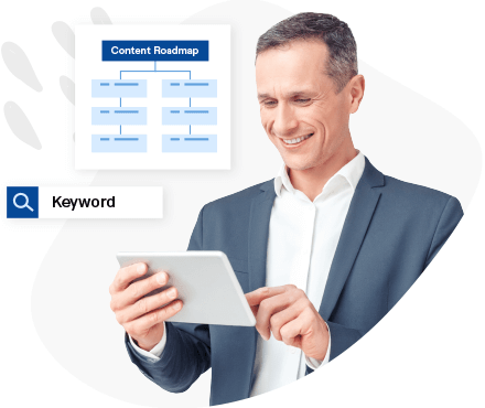 Person viewing roadmap and keyword rankings created by a content writing service