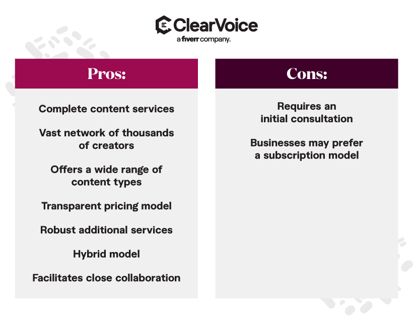 Pros and Cons of using ClearVoice, a content agency that manages your content creation.