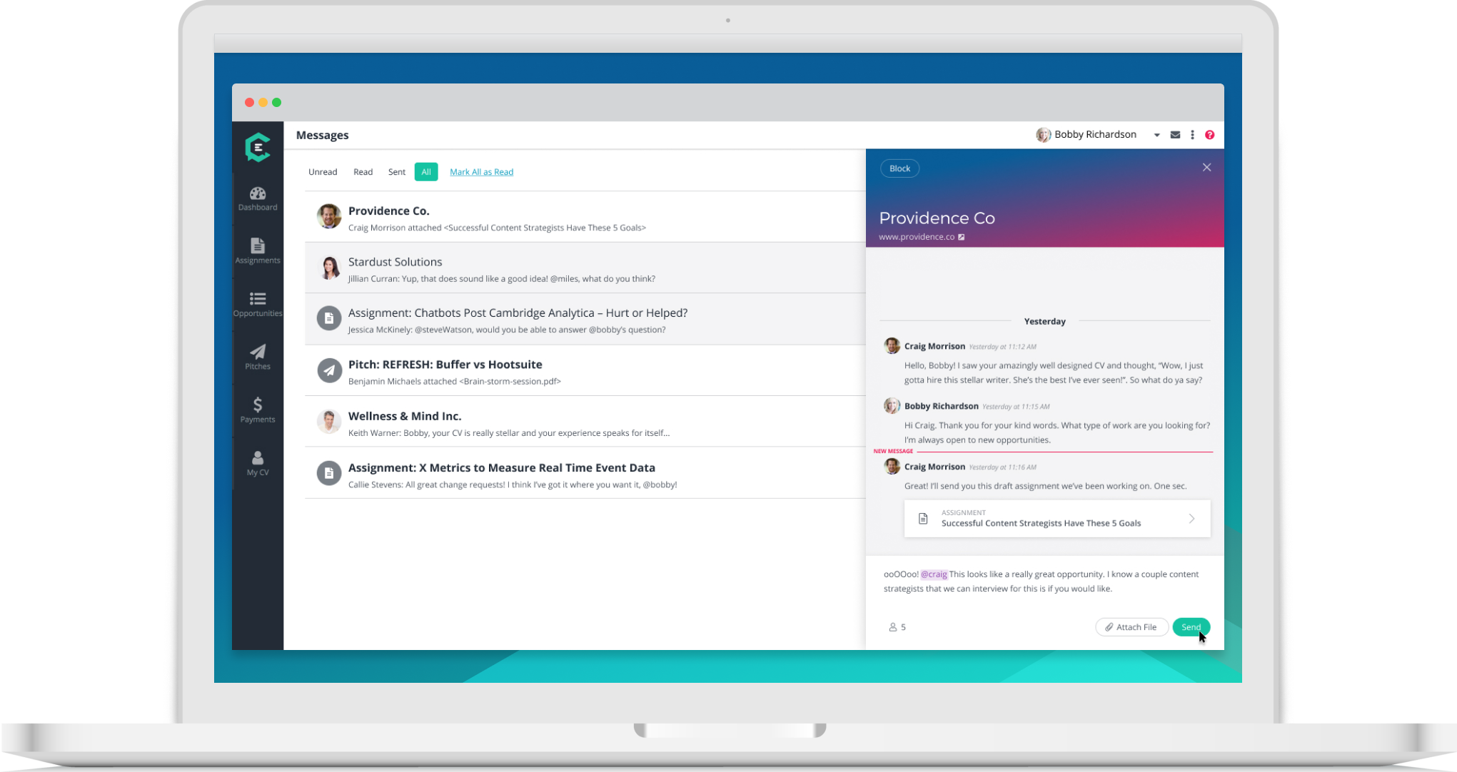 Manage messages and leads from vetted clients in your ClearVoice talent dashboard.