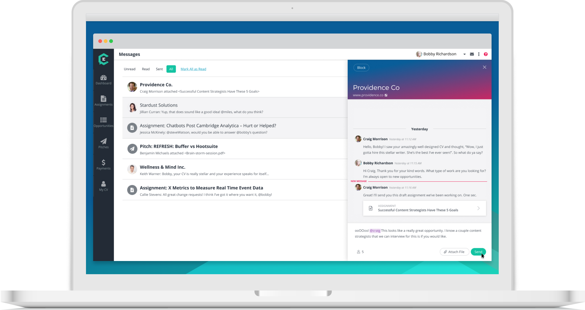 Manage messages and leads from vetted clients in your ClearVoice talent dashboard.