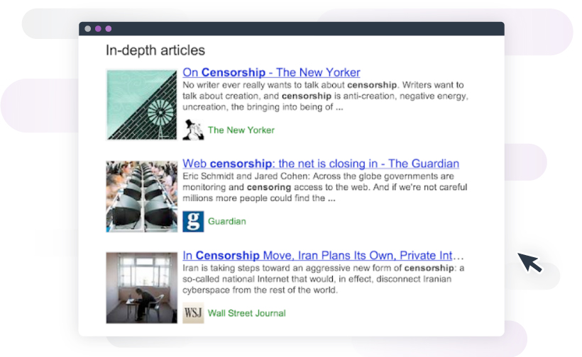 Examples of the progression of in-depth articles on Google's SERP 