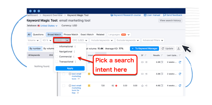 Incorporate search intent in keyword research