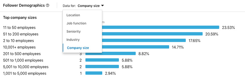 Follower demographics for Superneat Marketing by company size