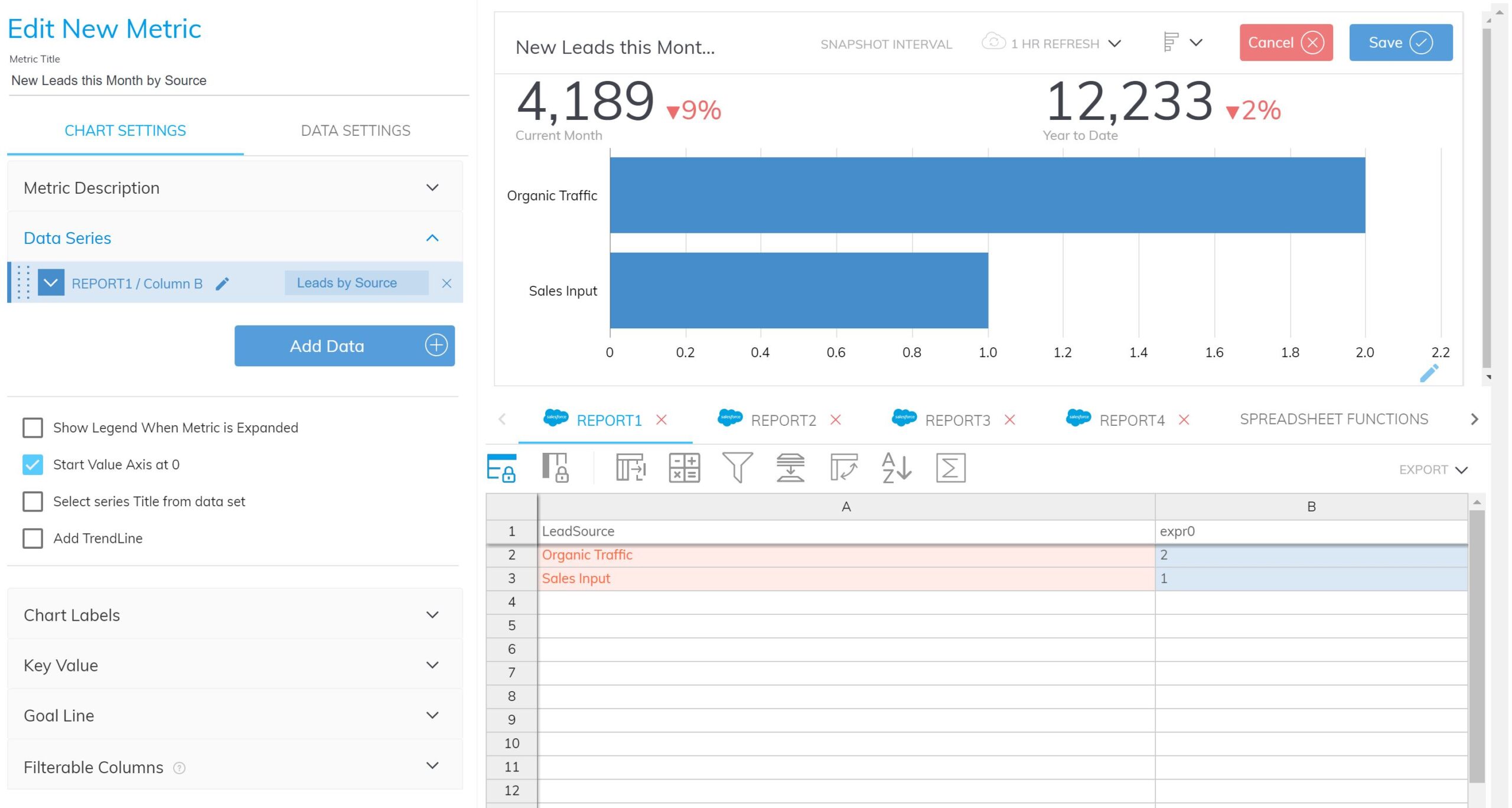 Data tables in the Grow business intelligence app