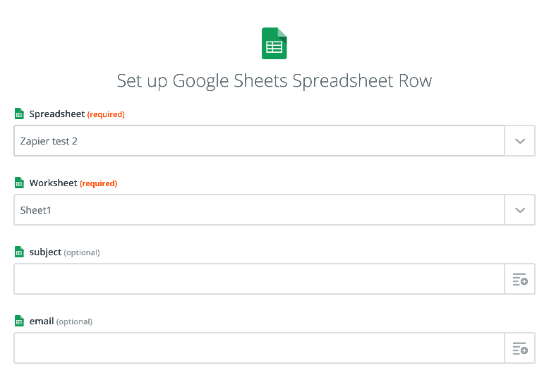 Using Zap for setting up google sheets spreadsheet rows
