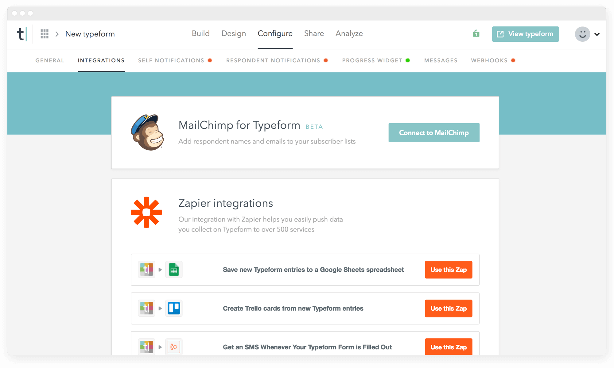 Using Zapier integrations in MailChimp for Typeform