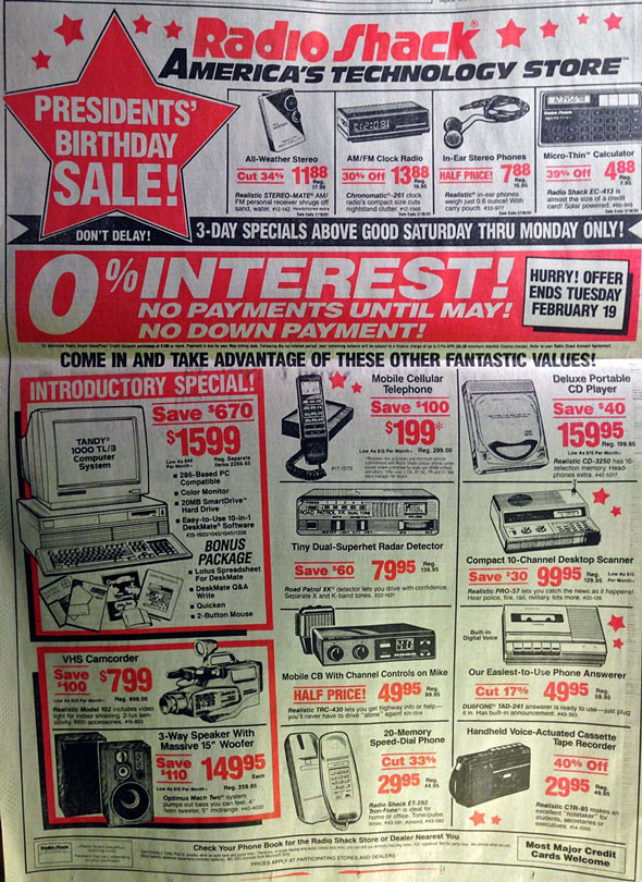  Radio Shack President's Day ad