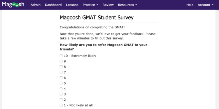 Example question format for culling internal feedback scores to use with net promoter scores