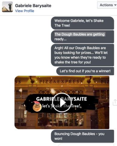 Pizza Express's "Shake the Tree" Facebook Messenger Game