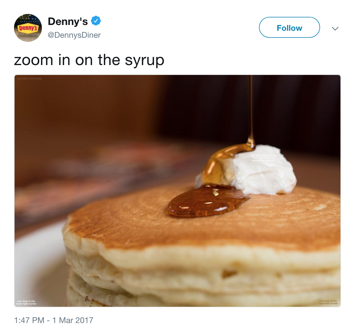 Denny created an interactive tweet that asked followers to participate in a meme