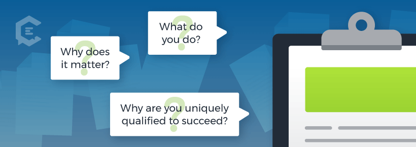 The 3 questions an executive summary must answer: 1) What do you? 2) Why does it matter? 3) Why are you uniquely qualified to succeed?