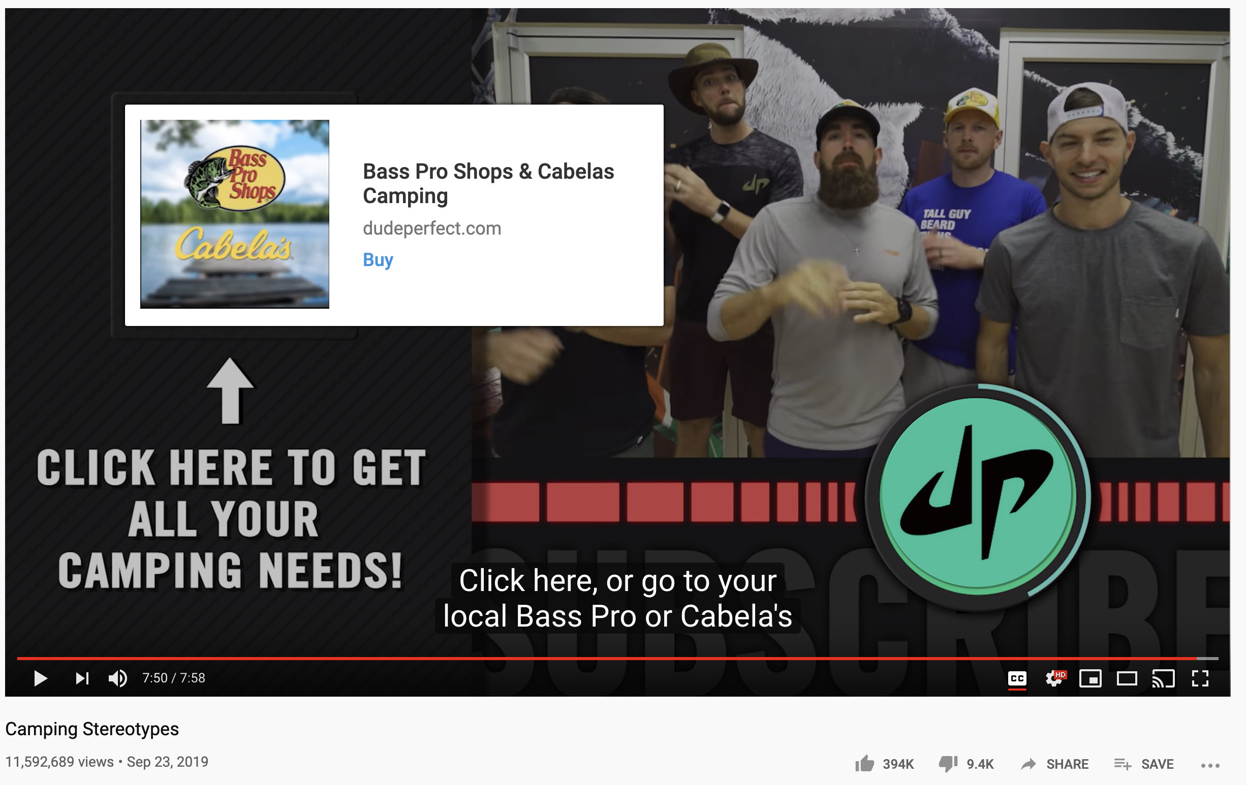 Dude Perfect call to action example