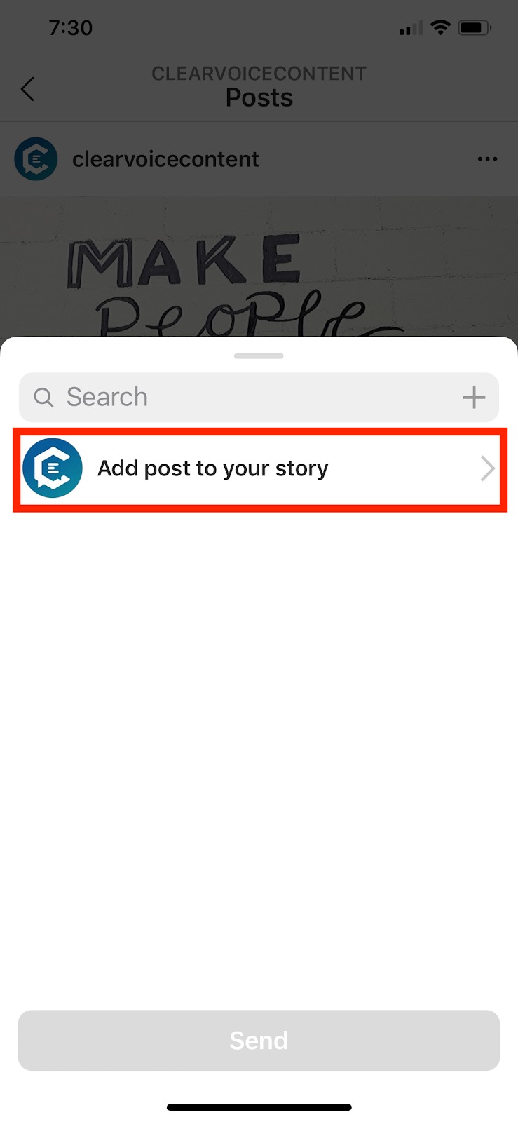 Mobile add post to your Instagram story
