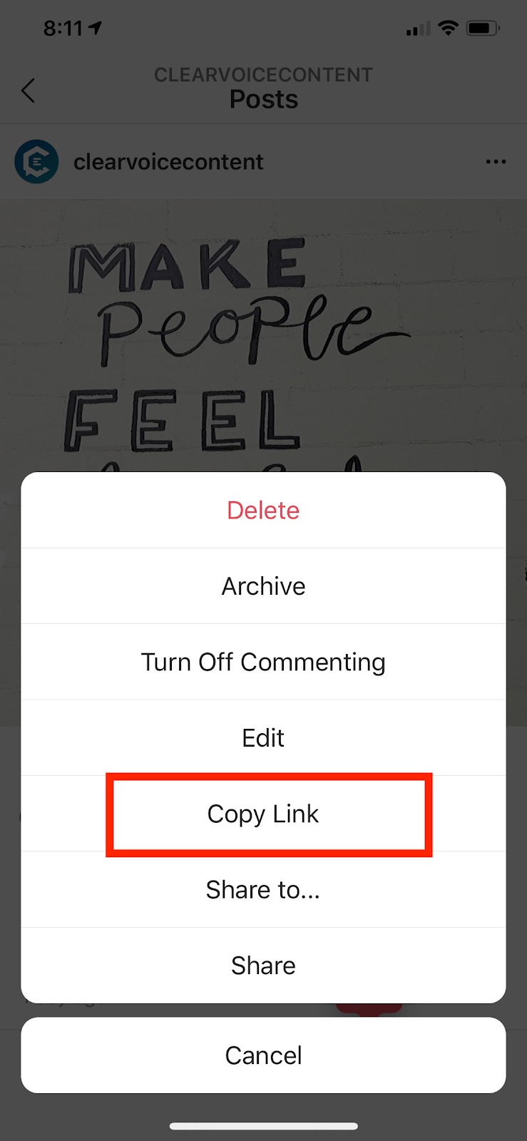 “Copy Link” option