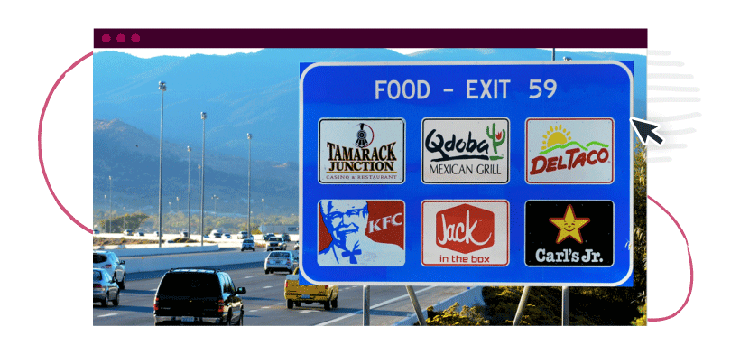 Food, gas, lodging or services on Interstate logo signs