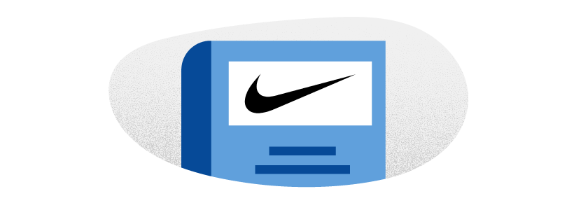 Nike’s brand identity includes its signature “swoosh” logo and the company name in a bold, sans-serif font.