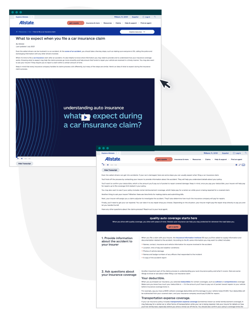 Allstate walk the walk with quick videos and detailed guides on what customers can expect when filing an auto claim.